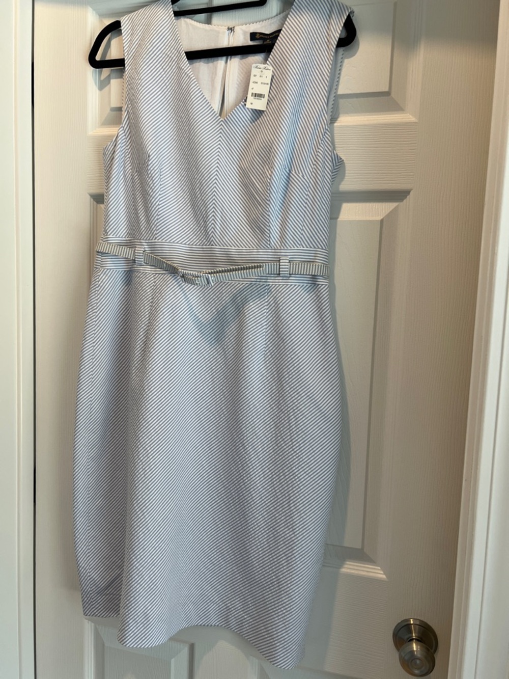 Brooks Brothers Light Blue and White Striped V-Neck Sheath Dress